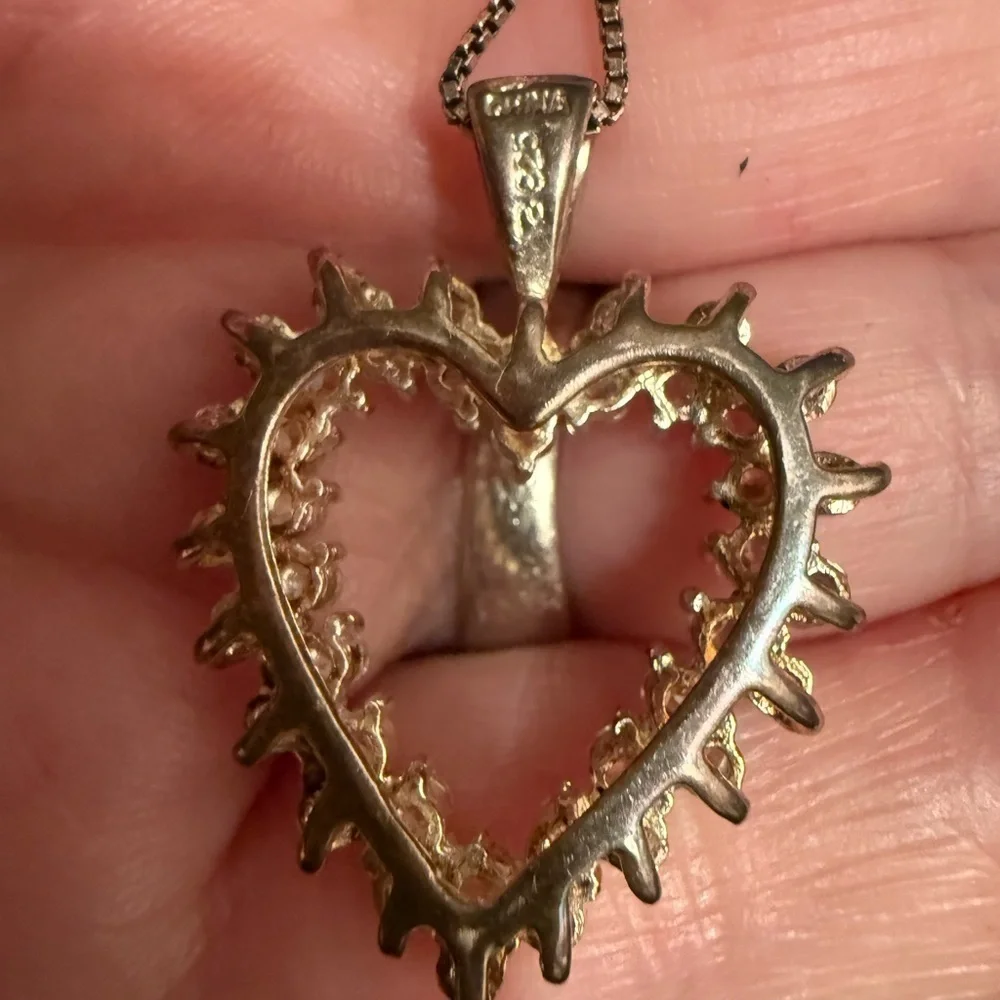 Vintage 925 Sterling Silver Heart Pendant with CZ - Picture 2 of 4
